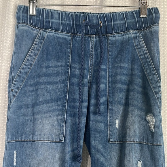 Bella Dahl Blue Distressed Chambray  Joggers Relaxed Fit Pockets Size XS - Picture 3 of 11